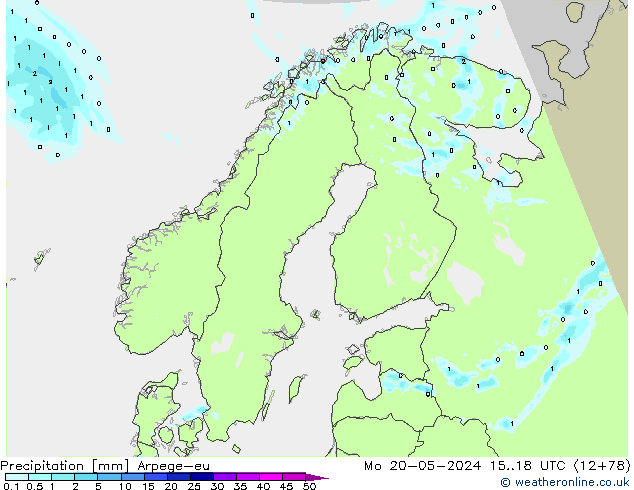 Precipitazione Arpege-eu lun 20.05.2024 18 UTC