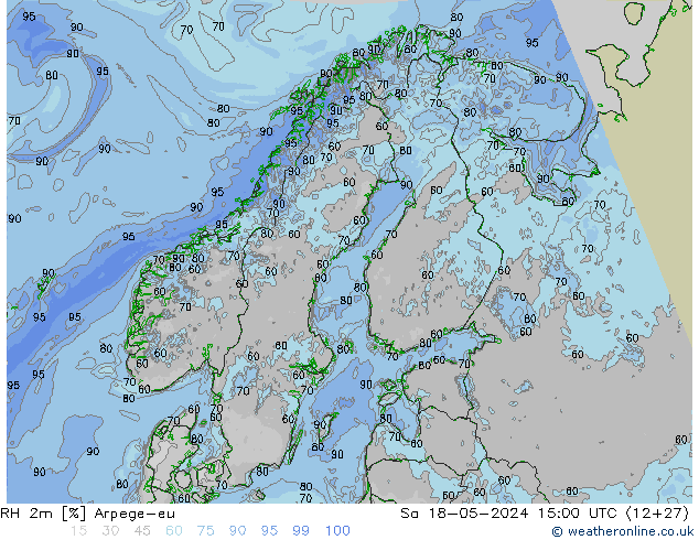 RH 2m Arpege-eu Sáb 18.05.2024 15 UTC