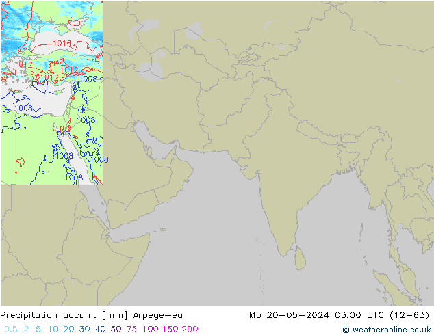 Precipitation accum. Arpege-eu Po 20.05.2024 03 UTC