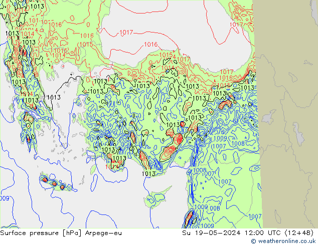 pressão do solo Arpege-eu Dom 19.05.2024 12 UTC