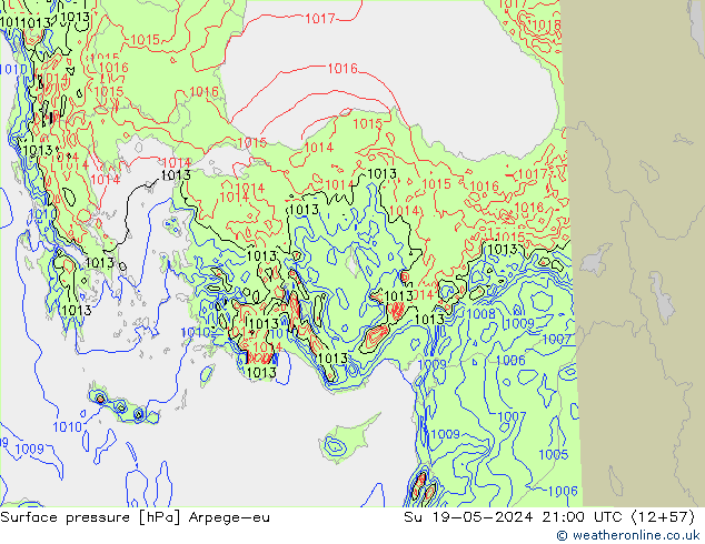 Atmosférický tlak Arpege-eu Ne 19.05.2024 21 UTC