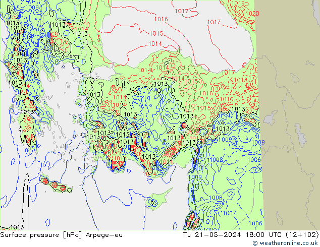 Surface pressure Arpege-eu Tu 21.05.2024 18 UTC