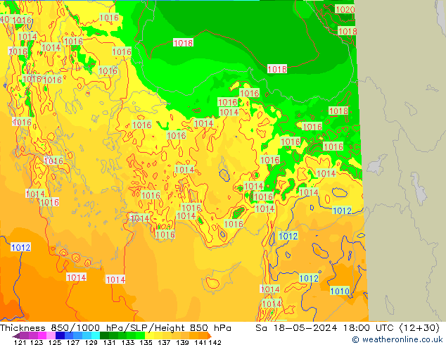 850-1000 hPa Kalınlığı Arpege-eu Cts 18.05.2024 18 UTC