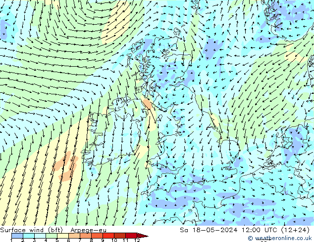 Wind 10 m (bft) Arpege-eu za 18.05.2024 12 UTC