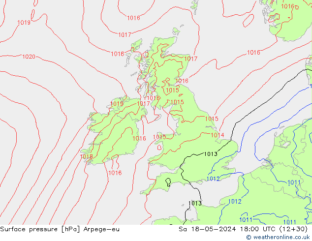 Presión superficial Arpege-eu sáb 18.05.2024 18 UTC