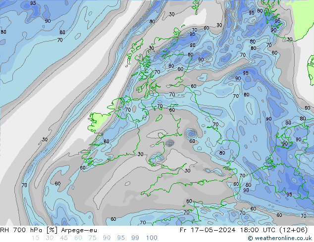 RH 700 hPa Arpege-eu Fr 17.05.2024 18 UTC