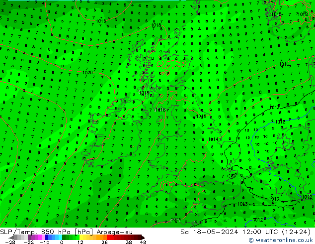 SLP/Temp. 850 hPa Arpege-eu za 18.05.2024 12 UTC