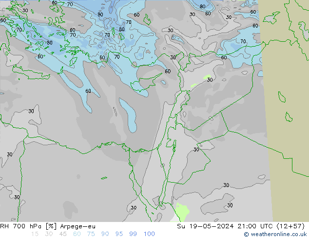 RH 700 hPa Arpege-eu Su 19.05.2024 21 UTC