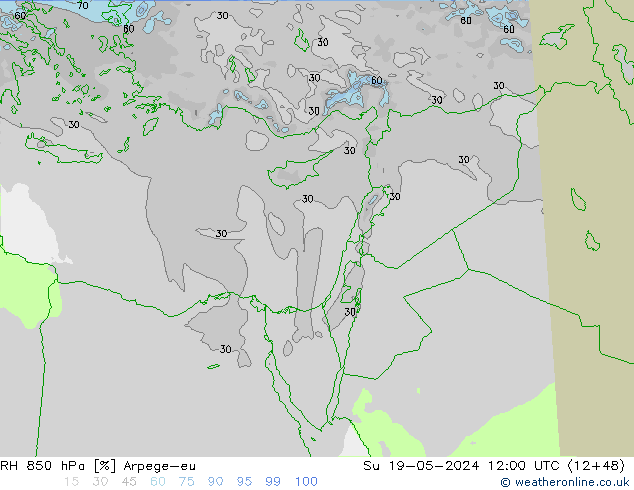 RH 850 hPa Arpege-eu nie. 19.05.2024 12 UTC