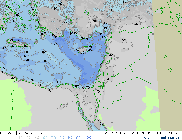 RH 2m Arpege-eu pon. 20.05.2024 06 UTC
