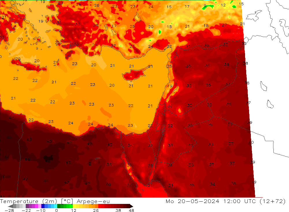 mapa temperatury (2m) Arpege-eu pon. 20.05.2024 12 UTC