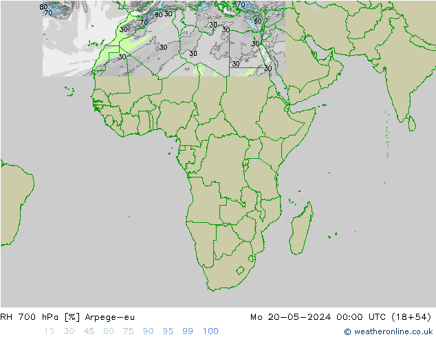 Humidité rel. 700 hPa Arpege-eu lun 20.05.2024 00 UTC