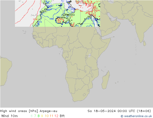 High wind areas Arpege-eu Sáb 18.05.2024 00 UTC
