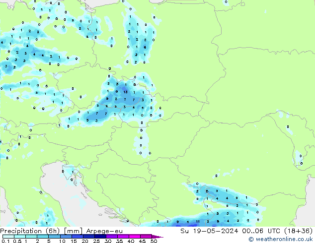 Yağış (6h) Arpege-eu Paz 19.05.2024 06 UTC