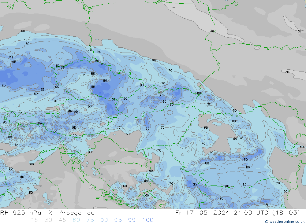 RH 925 hPa Arpege-eu Fr 17.05.2024 21 UTC
