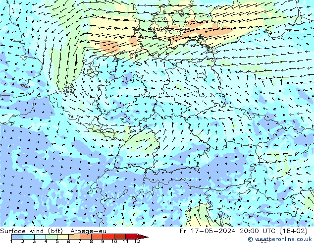 Surface wind (bft) Arpege-eu Fr 17.05.2024 20 UTC