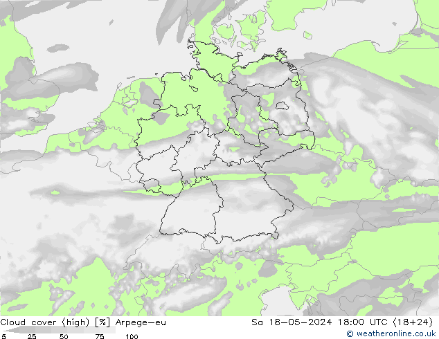 Cloud cover (high) Arpege-eu Sa 18.05.2024 18 UTC