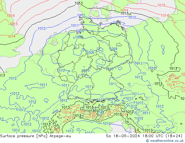 Presión superficial Arpege-eu sáb 18.05.2024 18 UTC