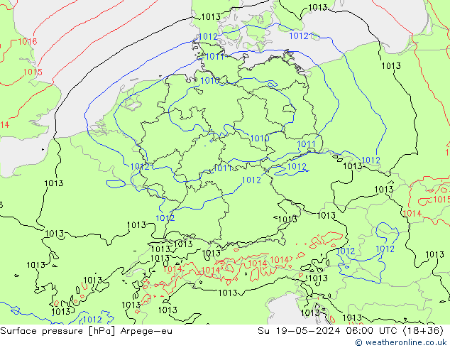 Atmosférický tlak Arpege-eu Ne 19.05.2024 06 UTC