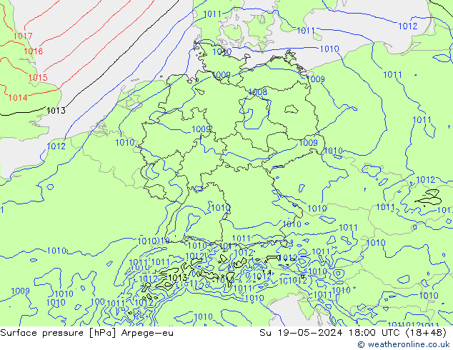 Atmosférický tlak Arpege-eu Ne 19.05.2024 18 UTC