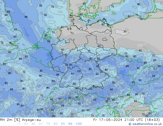 RH 2m Arpege-eu 星期五 17.05.2024 21 UTC
