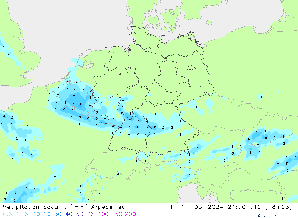 Precipitation accum. Arpege-eu  17.05.2024 21 UTC