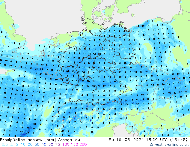 Precipitation accum. Arpege-eu Dom 19.05.2024 18 UTC
