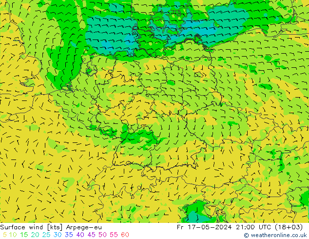 Surface wind Arpege-eu Fr 17.05.2024 21 UTC