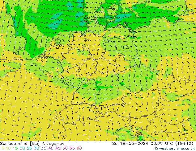 Wind 10 m Arpege-eu za 18.05.2024 06 UTC