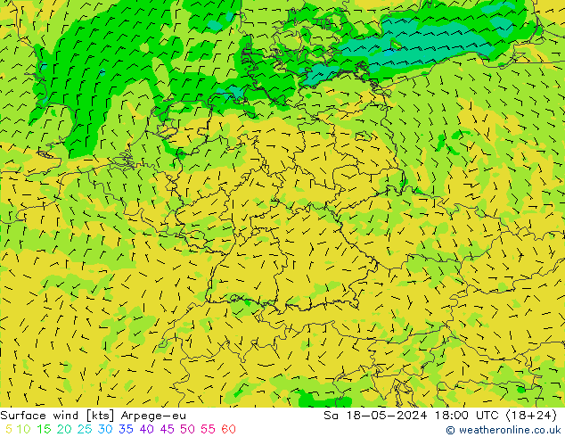ветер 10 m Arpege-eu сб 18.05.2024 18 UTC
