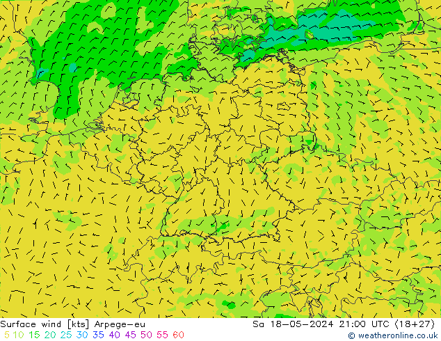 Surface wind Arpege-eu So 18.05.2024 21 UTC