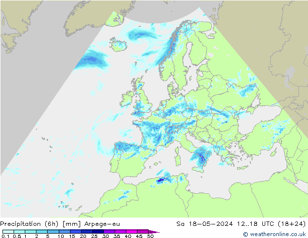Precipitation (6h) Arpege-eu So 18.05.2024 18 UTC