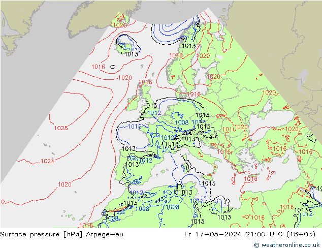 Presión superficial Arpege-eu vie 17.05.2024 21 UTC