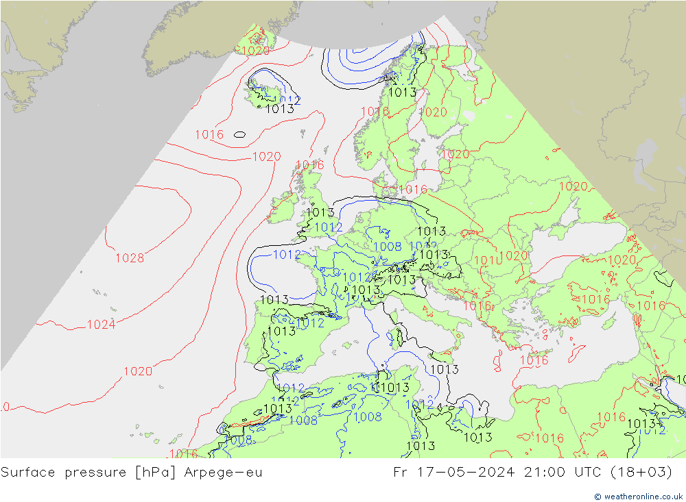 Surface pressure Arpege-eu Fr 17.05.2024 21 UTC