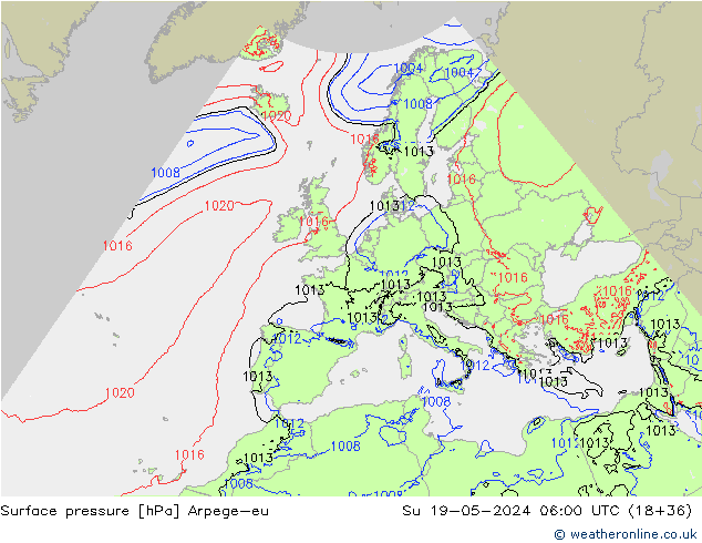 Presión superficial Arpege-eu dom 19.05.2024 06 UTC