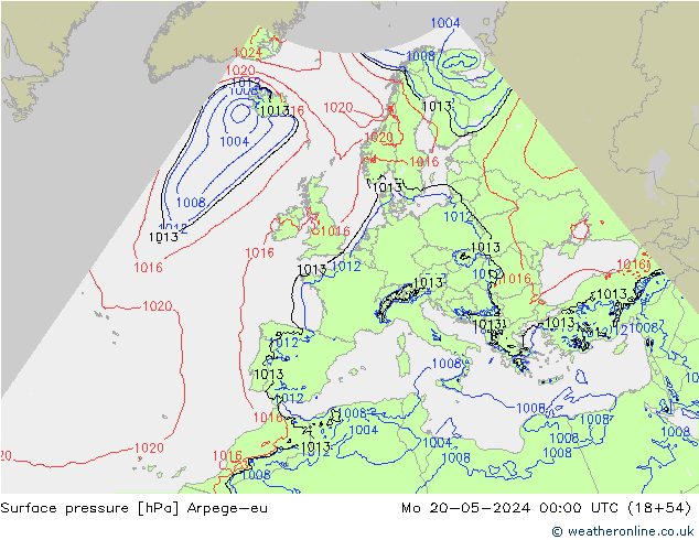 Pressione al suolo Arpege-eu lun 20.05.2024 00 UTC