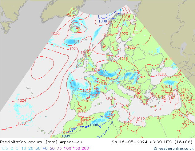 Totale neerslag Arpege-eu za 18.05.2024 00 UTC