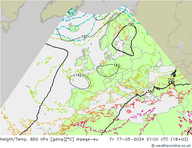 Hoogte/Temp. 850 hPa Arpege-eu vr 17.05.2024 21 UTC