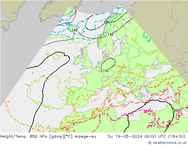 Yükseklik/Sıc. 850 hPa Arpege-eu Paz 19.05.2024 00 UTC