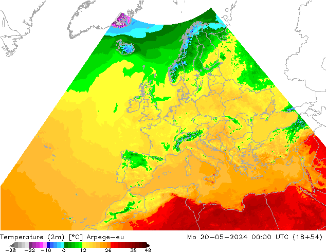 Temperature (2m) Arpege-eu Po 20.05.2024 00 UTC