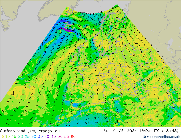 Surface wind Arpege-eu Su 19.05.2024 18 UTC