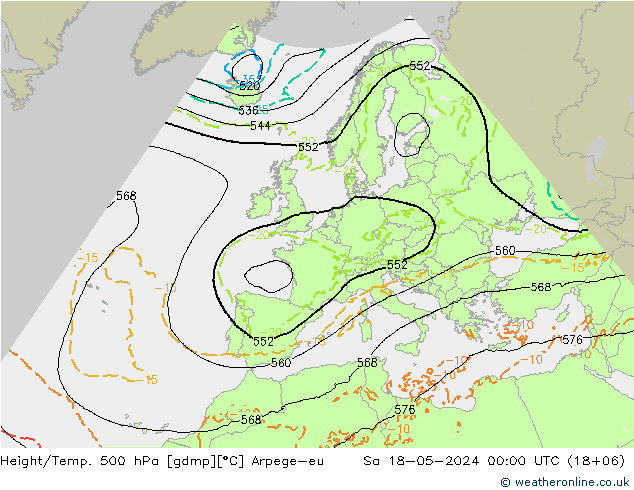 Height/Temp. 500 hPa Arpege-eu so. 18.05.2024 00 UTC