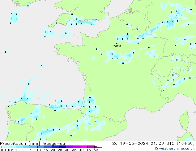 Srážky Arpege-eu Ne 19.05.2024 00 UTC