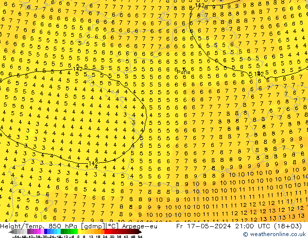 Height/Temp. 850 hPa Arpege-eu Fr 17.05.2024 21 UTC