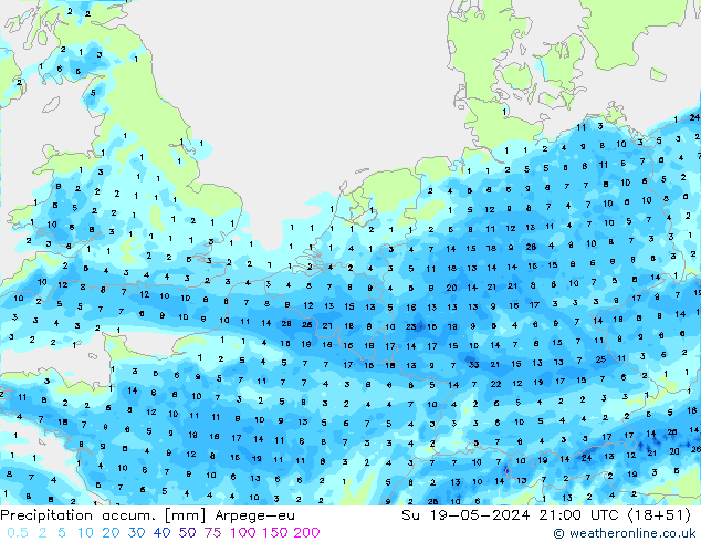Precipitation accum. Arpege-eu  19.05.2024 21 UTC
