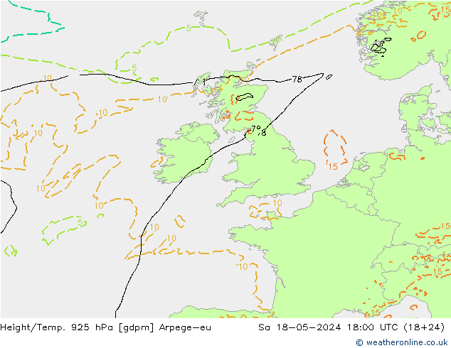 Height/Temp. 925 hPa Arpege-eu so. 18.05.2024 18 UTC