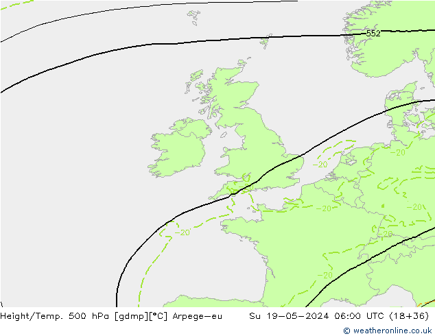 Height/Temp. 500 hPa Arpege-eu Ne 19.05.2024 06 UTC