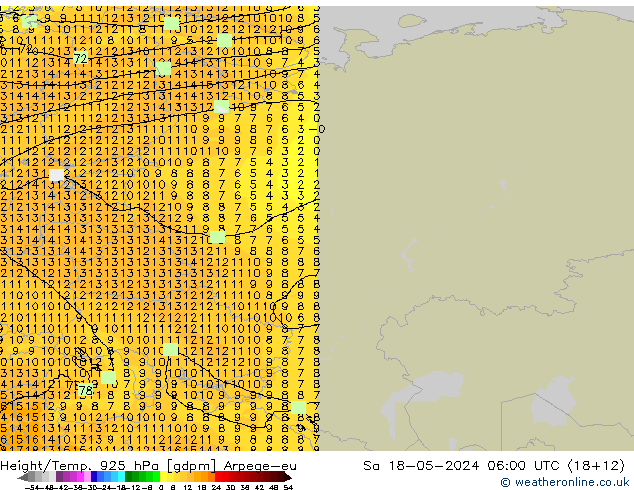 Yükseklik/Sıc. 925 hPa Arpege-eu Cts 18.05.2024 06 UTC