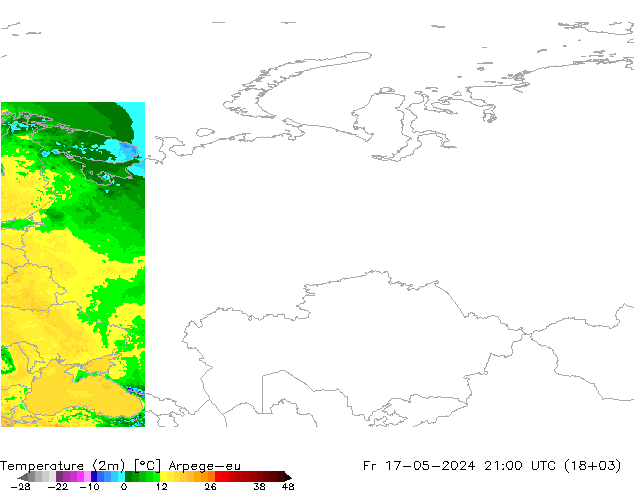 température (2m) Arpege-eu ven 17.05.2024 21 UTC