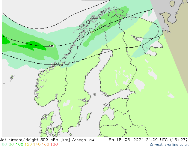 Jet stream Arpege-eu Sáb 18.05.2024 21 UTC